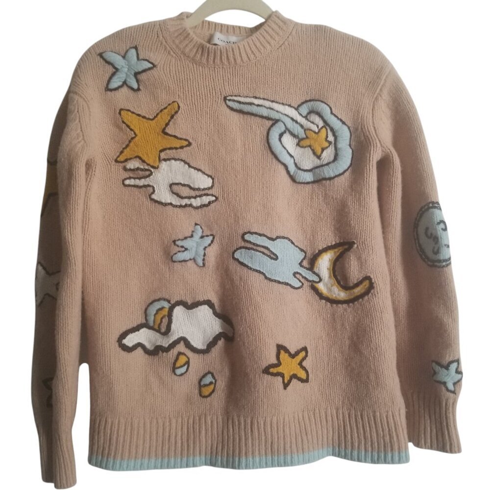 NWOT Coach 1941 Outerspace Intarsia Women's Wool Quirky Celestial Sweater Sz XS